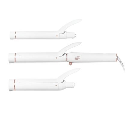 T3 Switch Kit Professional Ionic Interchangeable Curling Iron with 3 Ceramic Clip & Wand Long Barrels for Curling and Waving, 9 Adjustable Heat Settings & Ion Generator, White/Rose Gold