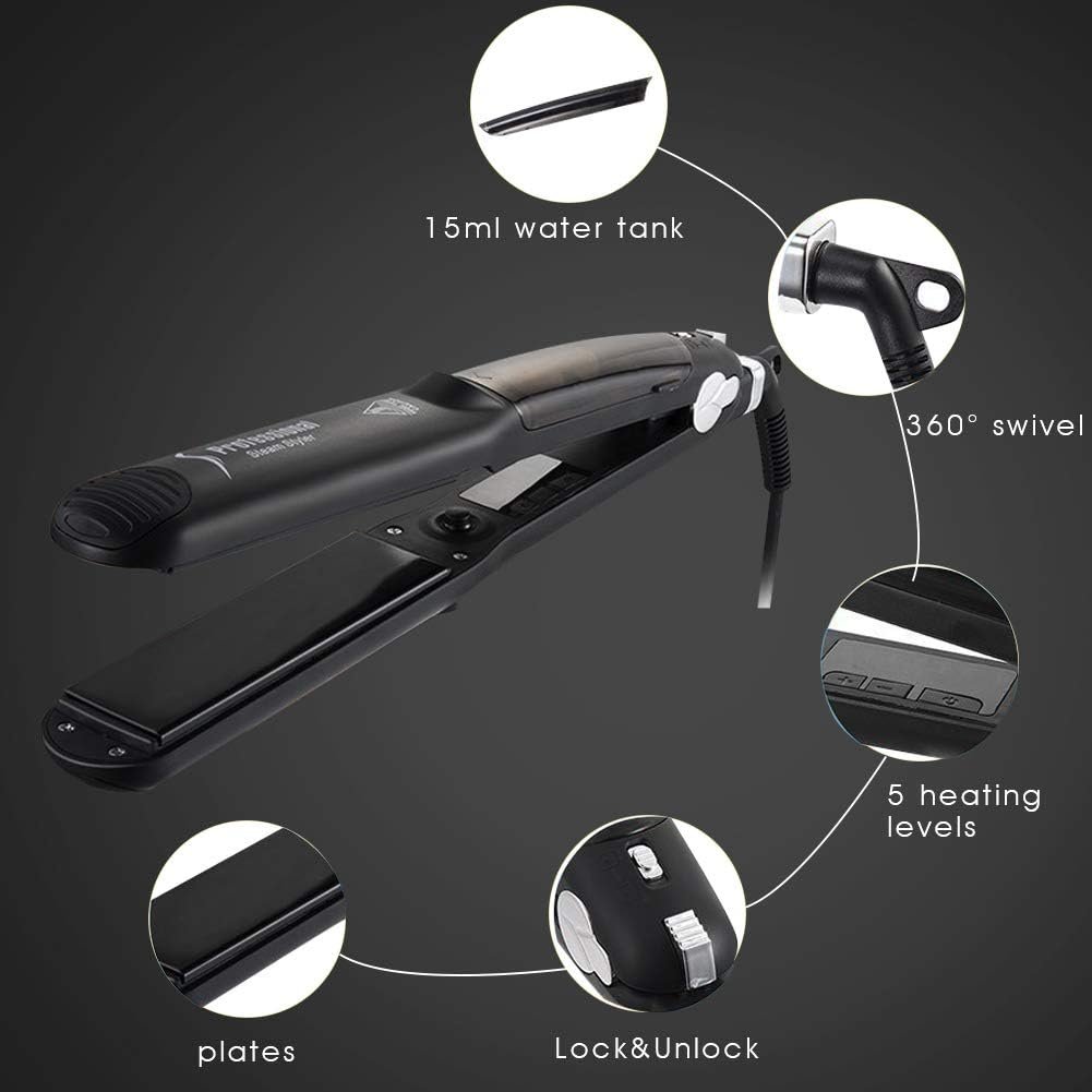 DORISILK Steam Straightener for Hair, Professional Steam Flat Iron Salon Ceramic Tourmaline Vapor Steam Ionic Straightening Iron 2 in 1 Hair Straightener and Curler Dual Voltage Adjustable Temp - Image 5