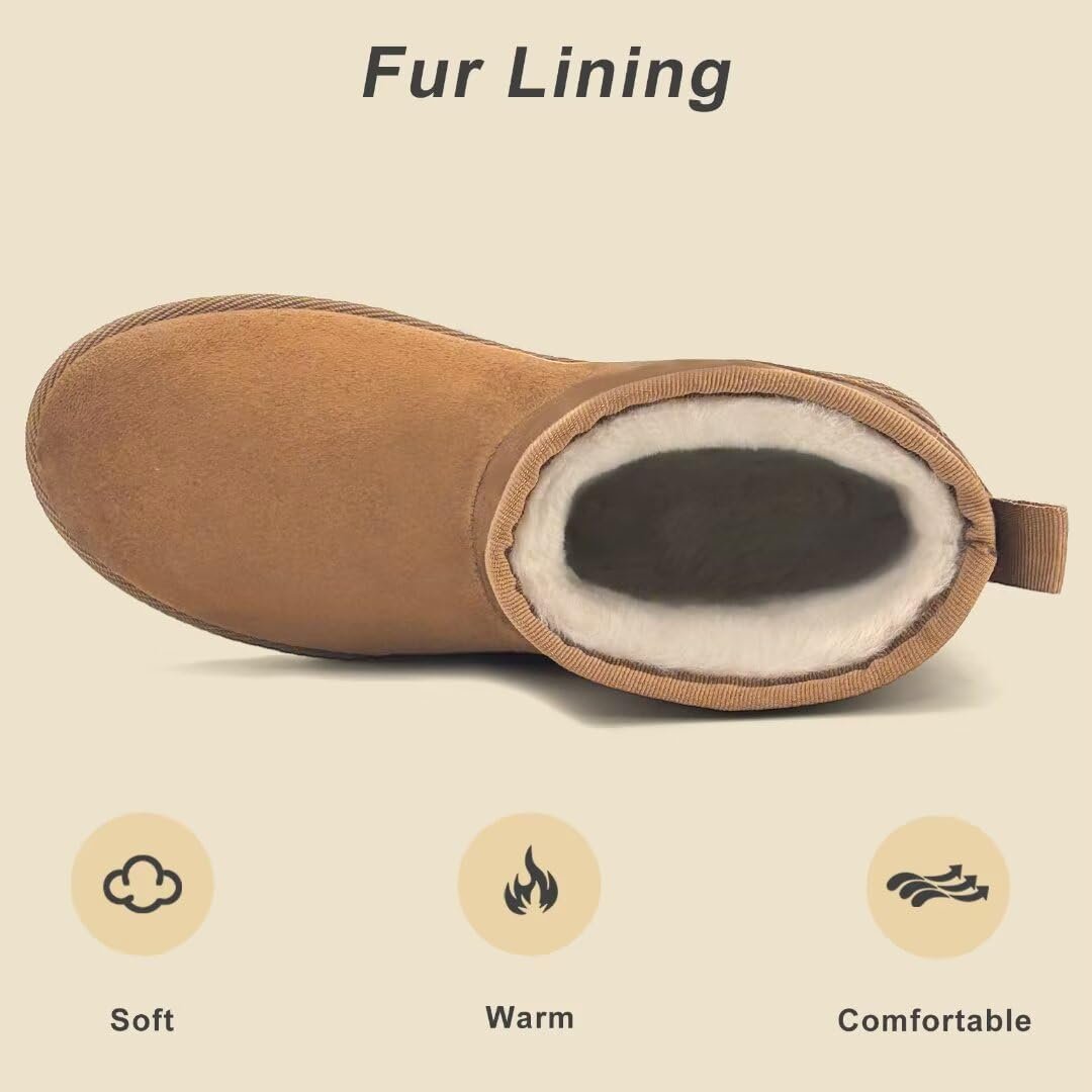 Women Suede Classic Ultra Mini Snow Boots, Faux Fur Lined Slip On Ankle Winter Booties, Womens Warm No Slip Short Boot, Botas De Invierno Para Mujer - Image 3