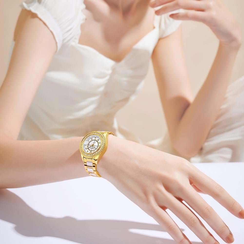 OLEVS Watches for Women Diamond with Date Luxury Leather Female Waterproof Women Wrist Watch Analog Dress Stainless Steel Ladies Watch Luminous Calendar Women Watch Green/Silver/Red Dial - Image 4