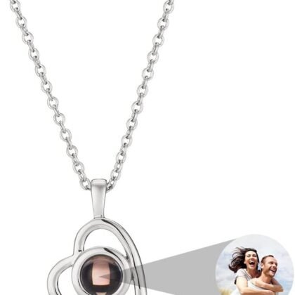 Personalized Picture Projection Necklace for Women - Custom Photo Love Heart Pendant - Customized Portrait Jewelry - Birthday Anniversary Memorial Gifts for Her