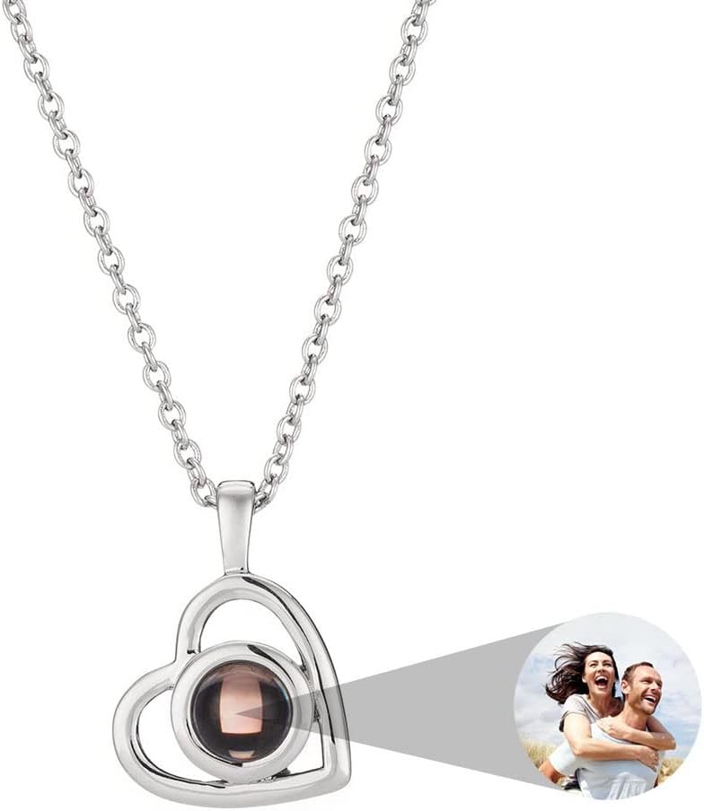 Personalized Picture Projection Necklace for Women - Custom Photo Love Heart Pendant - Customized Portrait Jewelry - Birthday Anniversary Memorial Gifts for Her