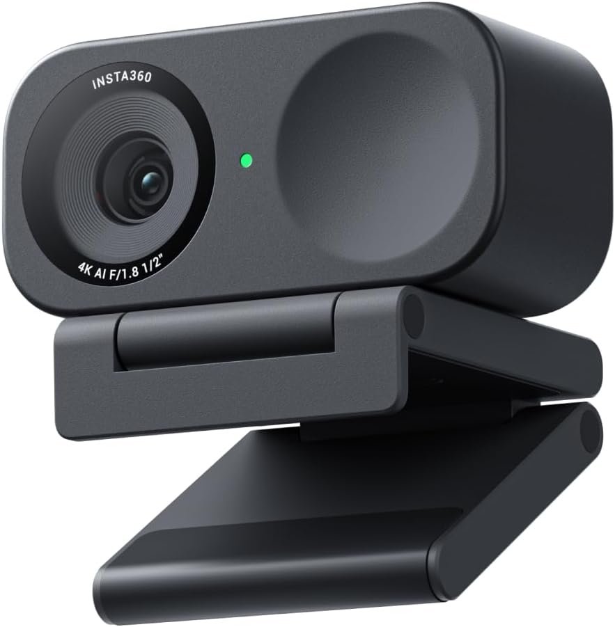 Insta360 Link 2C - 4K Webcam for PC/Mac, 1/2" Sensor, Auto Framing, HDR, AI Noise-Canceling Mic, Gesture Control for Streaming, Video Calls, Gaming, Works with Zoom, Teams, Black