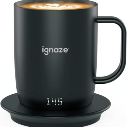 Temperature Controlled Self Heating Smart Mug - ThermoTech Led Status Display with 70 Min Lithium Rechargeable Battery Life, 5 Heated Temp Control Settings, Auto/Off Coffee Cup (Black - 11oz)