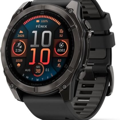 Garmin fēnix® 8 – 51 mm, AMOLED, Sapphire, Premium Multisport GPS Smartwatch, Long-Lasting Battery Life, Dive-Rated, Built-in LED Flashlight, Carbon Gray DLC Titanium with Pebble Gray Band