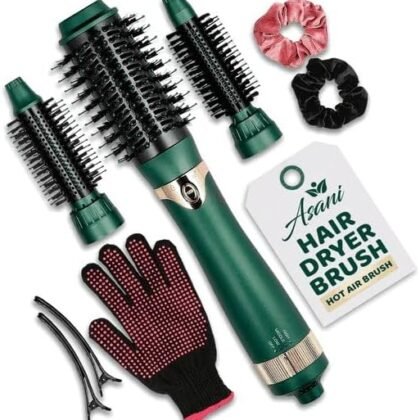 Asani Multipurpose Hot Air Brush - Blow Dryer with Interchangeable Heads for Curling, Straightening, and Volumizing, Heated Styling Brush for All Hair Types