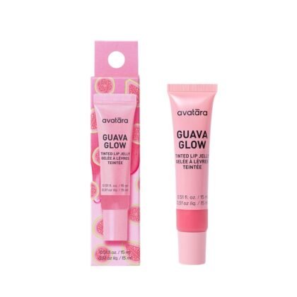 Avatara Guava Glow Tinted Lip Jelly, Hydrating Lip Gloss Treatment with Vitamin-Rich Botanicals, Pale Pink Tint, Vegan & Cruelty-Free, Soothes & Softens Dry Lips, 15mL/0.15 Fl Oz