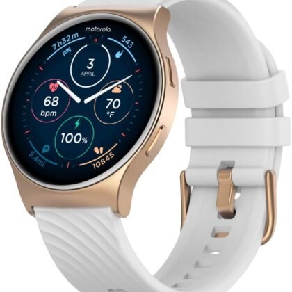 Motorola Moto Watch 120 - Premium Bluetooth Smartwatch with AMOLED Display, 10-Day Battery, Heart Rate & SpO2 Tracking, Fitness & Health Monitoring, Compatible with Android and iPhone - Rose Gold
