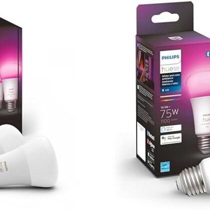 Philips Hue Smart Light Starter Kit - Includes Bridge and 60W A19 LED Bulb & Smart 75W A19 LED Bulb - White and Color Ambiance Color-Changing Light - 1 Pack - 1100LM - E26 - Indoor