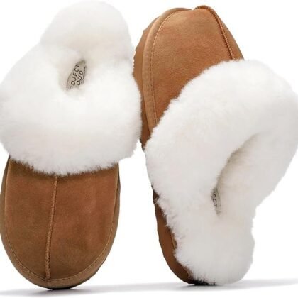 Project Cloud 100% Genuine Leather Slippers for Women Footwear with Genuine Fur Lining Womens Clogs & Mule - Non-Slip Indoor/Outdoor Scuff Womens Slippers with Memory Foam Insole