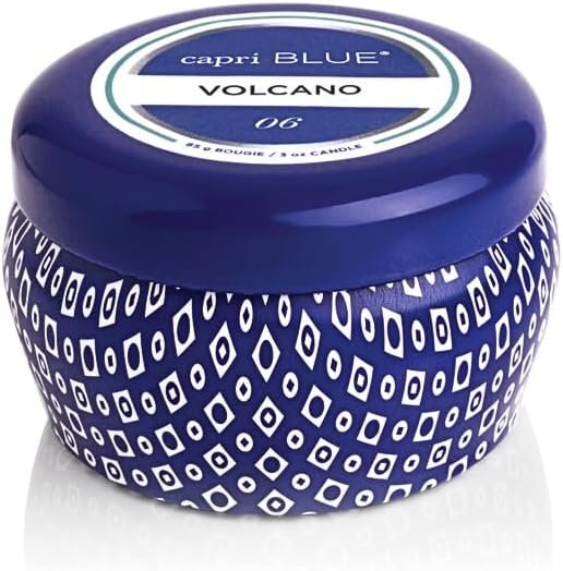 Capri Blue Volcano Scented Mini Tin Jar Candle - Luxury Candles for Home Scented with Tropical Fruit & Sugared Citrus - Soy Candle Wax Blend (Blue, 3 oz)