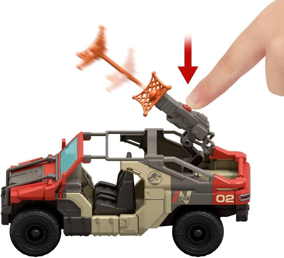 Mattel Jurassic World Rebirth Vehicle with 1 Human & 1 Dinosaur Figure, Launch ‘N Battle Truck, Martin Krebs Figure & Raptor, Turret & 2 Projectiles - Image 5