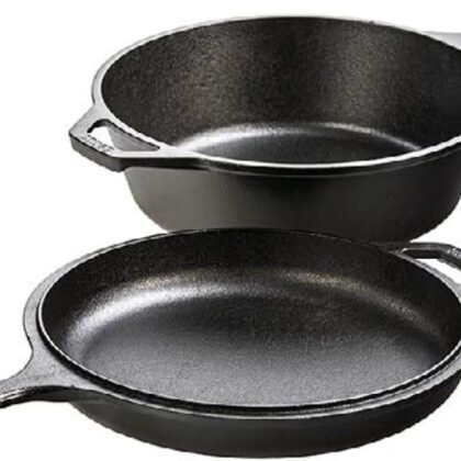 Lodge Pre-Seasoned 2-in-1 Cast Iron Combo Cooker - 3.2 Quart Deep Pot Cooker + 10.25 Inch Frying Pan - Use in the Oven, on the Stove, Grill, or Over a Campfire - Use to Sear, Sauté, Broil, Fry- Black