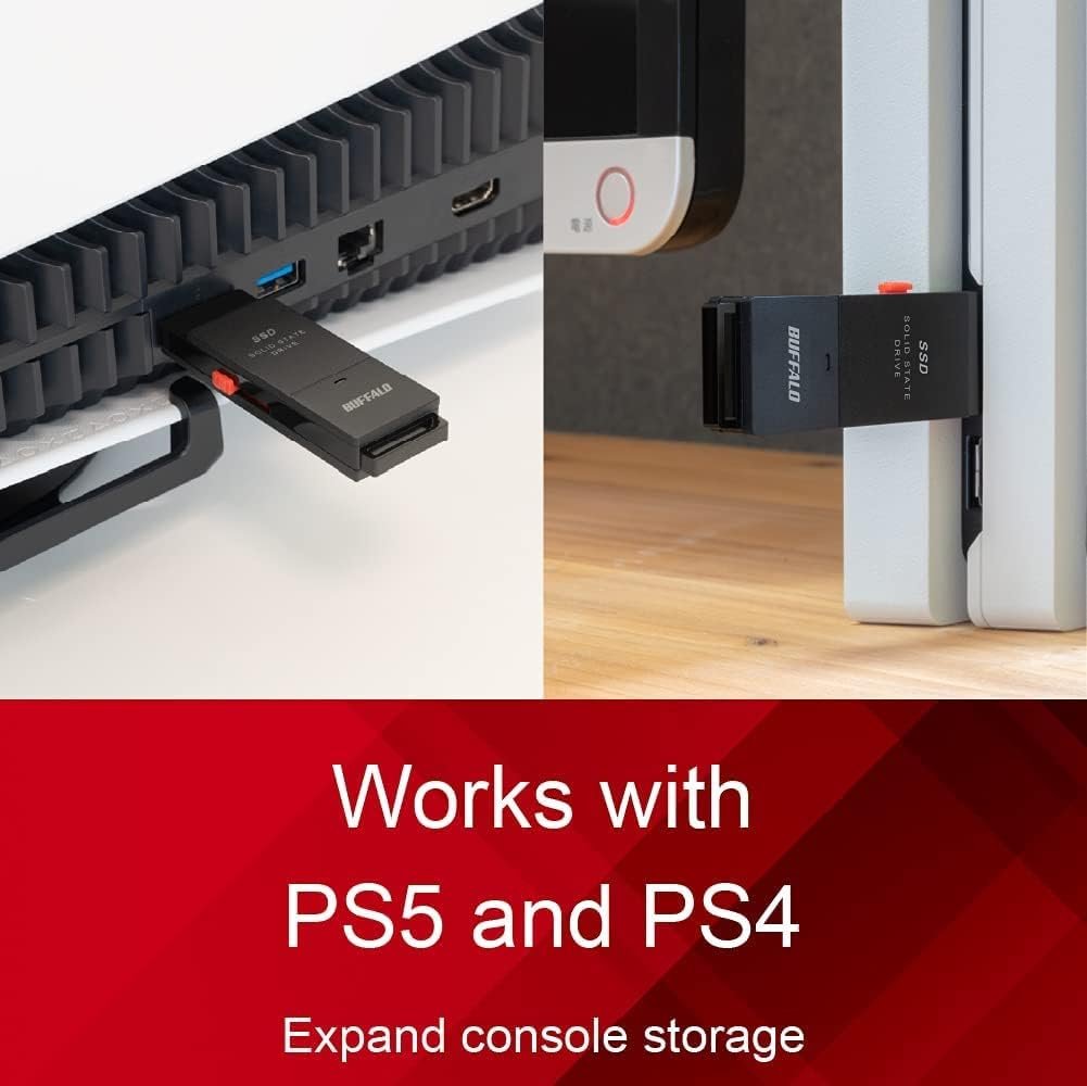 BUFFALO External SSD 1TB - Up to 600MB/s - USB-C - USB-A - USB 3.2 Gen 2 (Compatible with PS4 / PS5 / Windows/Mac) - External Solid State Drive Stick - SSD-PUT1.0U3B - Image 4