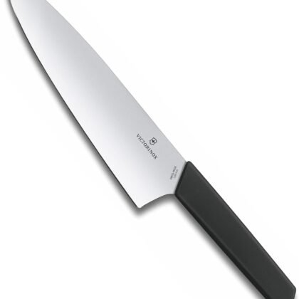 Victorinox Swiss Modern Chef's Knife - Kitchen Knife for Cutting Meat, Fruit & Vegetables - Premium Kitchen Accessories - Black Handle, 8"