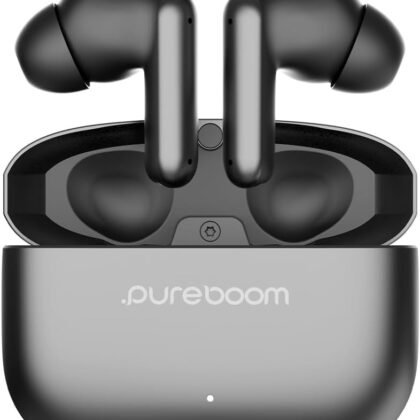 PureGear PureBoom Orbs Pro Active Nosie Cancellation Wireless Earbuds, Reduce Noise with ANC, Stereo Headphones in Ear with Zinc Alloy Case for iPhone/Android Phones/TV/Laptops, More Devices(Gunmetal)