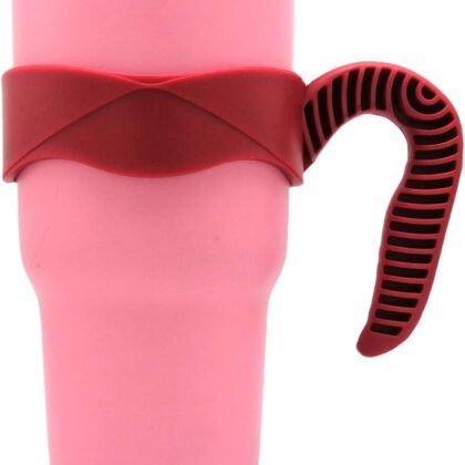 30 oz Tumbler Handle, Anti Slip Travel Mug Grip Cup Holder for Vacuum Insulated Tumblers, Suitable for Yeti Rambler, Trail, Sic, Ozark and More 30 Ounce Tumbler Mugs/Car Cups Accessories (Red)