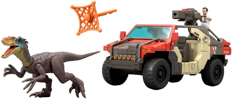 Mattel Jurassic World Rebirth Vehicle with 1 Human & 1 Dinosaur Figure, Launch ‘N Battle Truck, Martin Krebs Figure & Raptor, Turret & 2 Projectiles - Image 8
