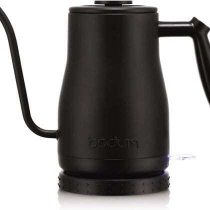 Bodum 34oz Bistro Gooseneck Electric Water Kettle, Pour Over Coffee & Tea, Stainless Steel, Matte Black
