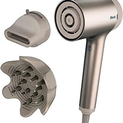 Shark HD113BRN Hair Blow Dryer HyperAIR Fast-Drying with IQ 2-in-1 Concentrator and Curl-Defining Diffuser Attachments, Auto Presets, Ionic, Styling Tools, No Heat Damage, Extendable Prongs, Stone