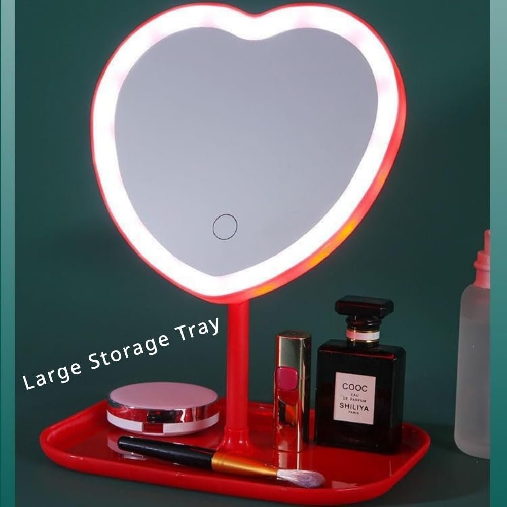 Vanity Mirror, Heart-Shaped Makeup Mirror with Three-Level Dimming and LED Lights for Girls and Students (Pink) - Image 4