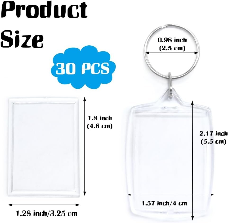 30 pcs Acrylic Photo Frame Keyring,2.16 x 1.5 Inch/5.5 x 4 cm Personalized Keychains,Clear Picture Keychain as Gift,Suit for Artwork - Image 2