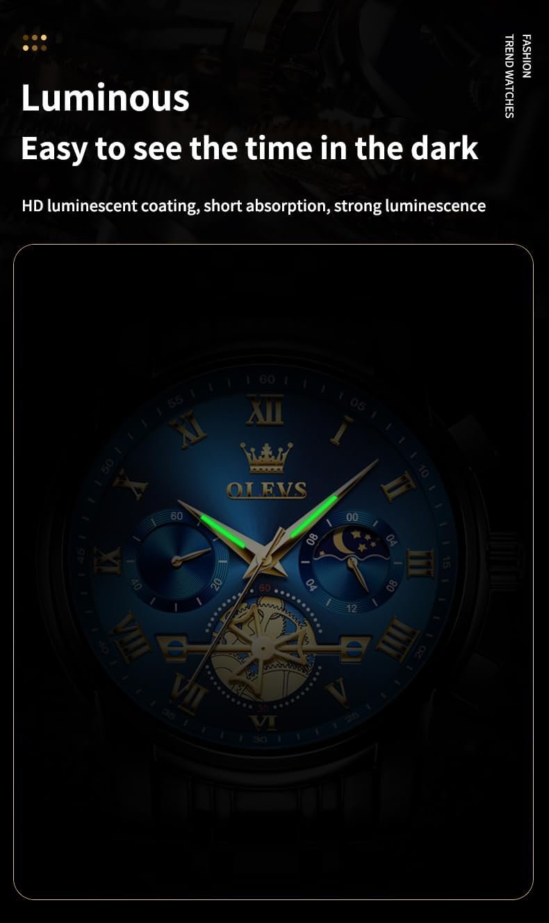 OLEVS Mens Watches Chronograph Business Dress Quartz Stainless Steel Waterproof Luminous Date Wrist Watch - Image 5