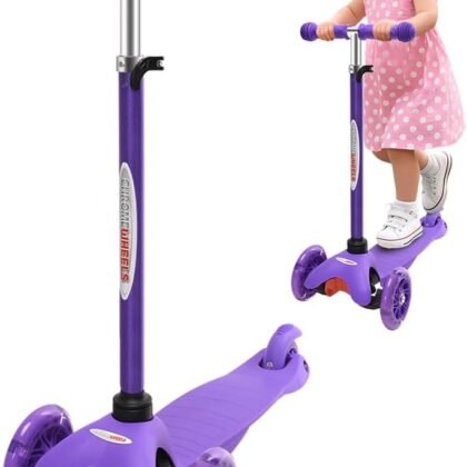 ChromeWheels Mini Scooter for Toddlers, Deluxe 3-Wheeled Scooters for Kids, 4 Adjustable Height Glider with Kick Scooters, Lean-to-Steer with LED Light-Up Wheels for Ages 3-6 Girls Boys
