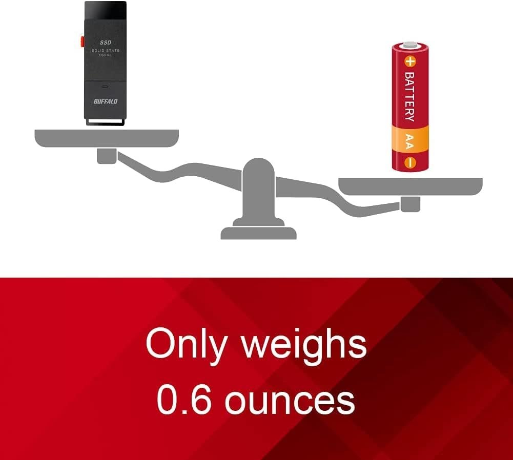 BUFFALO External SSD 1TB - Up to 600MB/s - USB-C - USB-A - USB 3.2 Gen 2 (Compatible with PS4 / PS5 / Windows/Mac) - External Solid State Drive Stick - SSD-PUT1.0U3B - Image 7