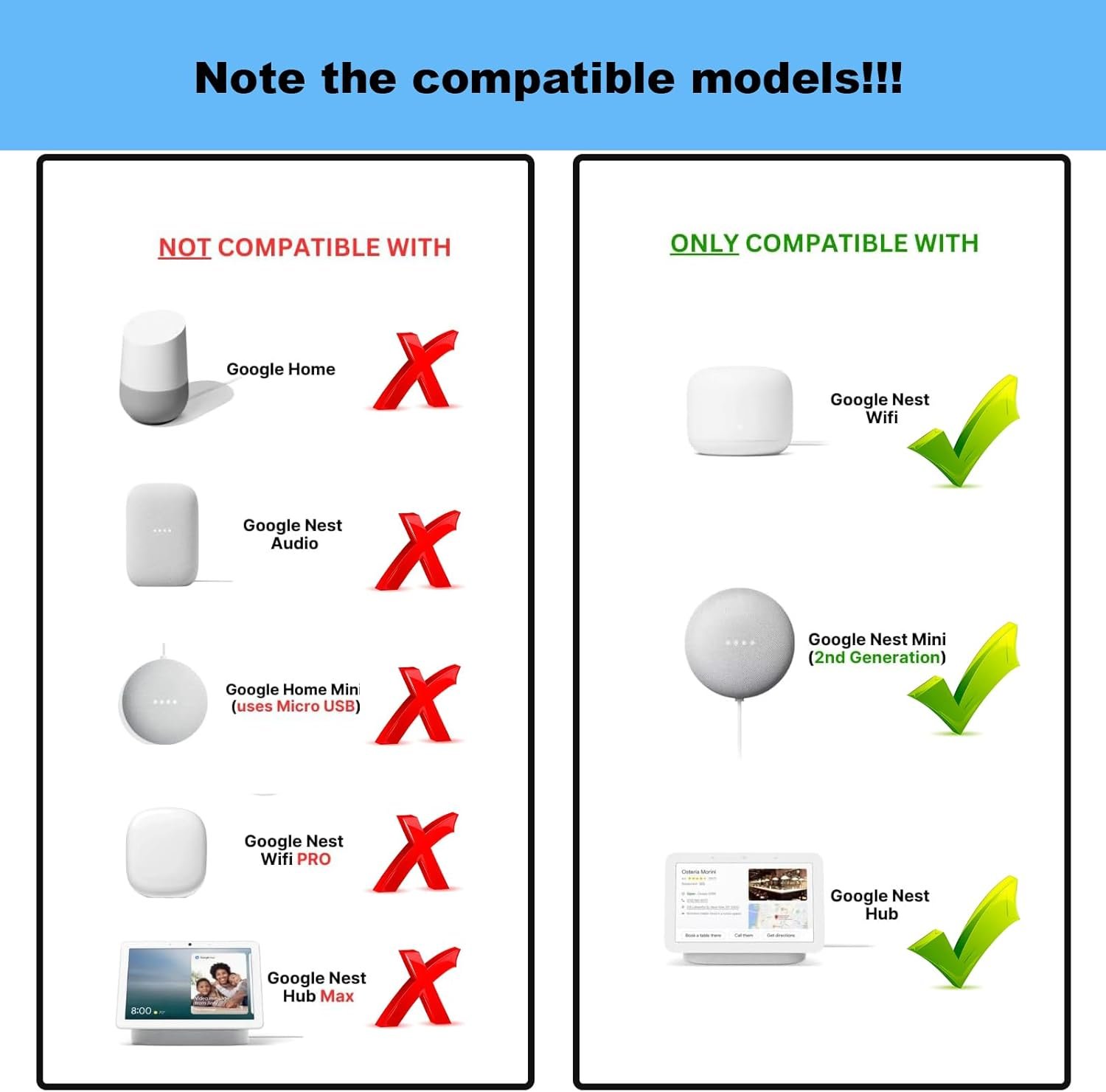 Compatible with Google Nest Mini, Nest Hub, Nest WiFi routers, and The Nest WiFi 14V Power Adapter Charger. - Image 3