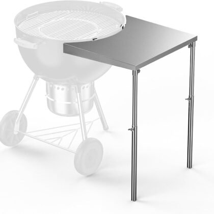 Charkettle Stainless Steel Kettle Grill Side Table/Shelf, Compatible with Weber 18"/22" Grills, Charcoal Kettle Grill Accessories with Adjustable Height