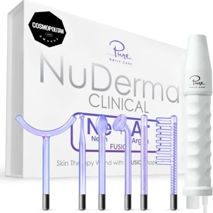 Pure Daily Care NuDerma Clinical Portable Skin Therapy Wand, Machine with 6 Fusion Neon + Argon Wands – Anti Aging - Clarifying - Skin Tightening & Radiance - Wrinkle Reducing