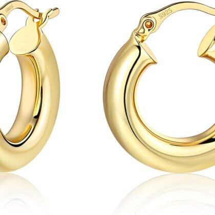 BOUTIQUELOVIN 14K Gold Plated Hoop Earrings for Women Hypoallergenic Thick Chunky Hoop Earrings Lightweight Tube Design