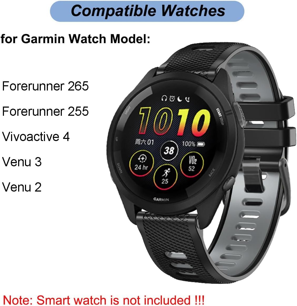 22mm Quick Release Watch Band for Garmin Forerunner 265/Forerunner 255/Vivoactive 4/Venu 3/Venu 2 - Soft Silicone Replacement Band Watch Strap - Image 2