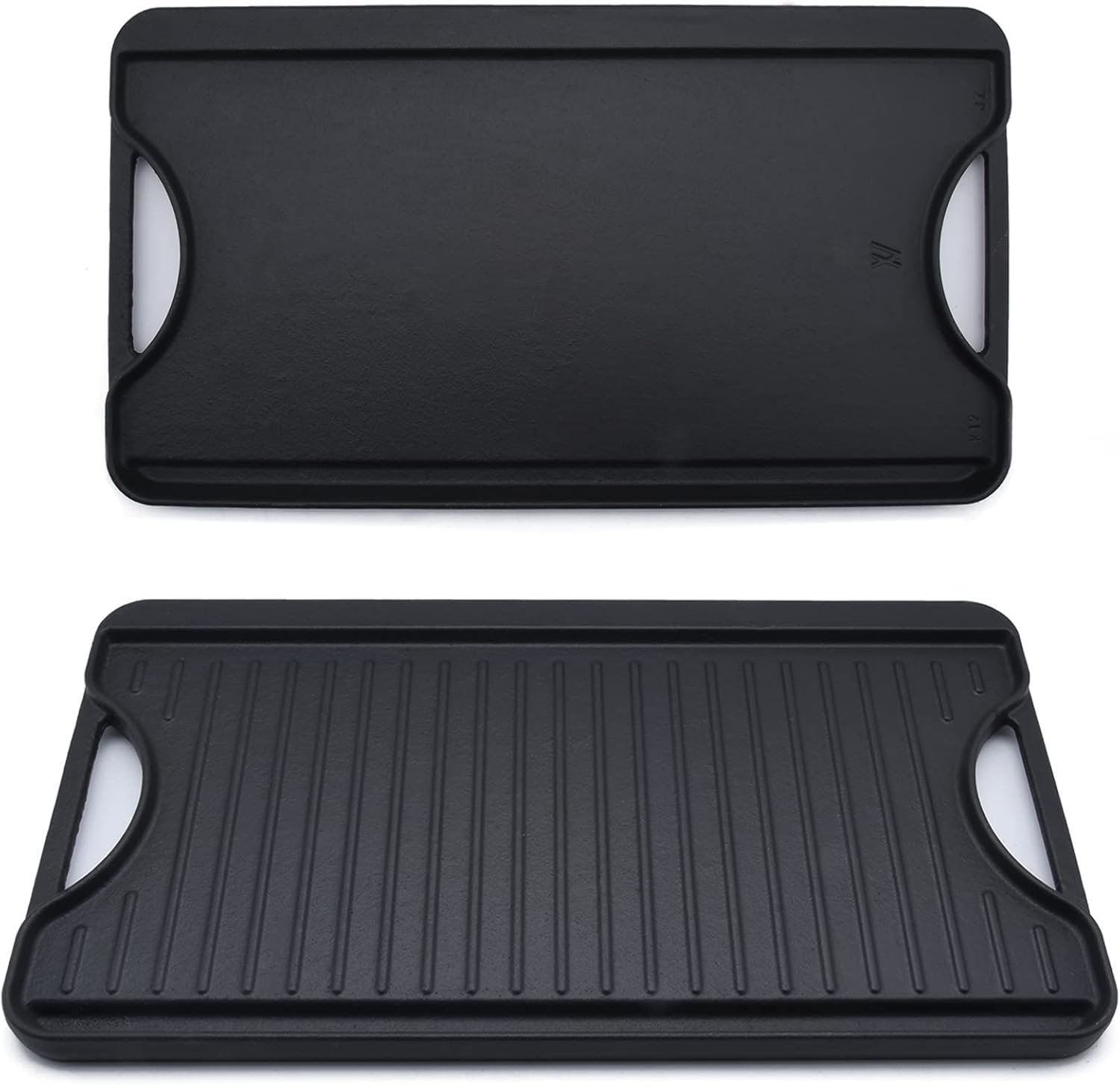 GasSaf Reversible Cast Iron Griddle, 18.5 x 10 Inch Double Sided Cooking Surface, Heavy-Duty Gas Grill Pan, Flat & Ribbed Griddle Pan for Double Burner Stovetop, Oven, Grill & Campfire