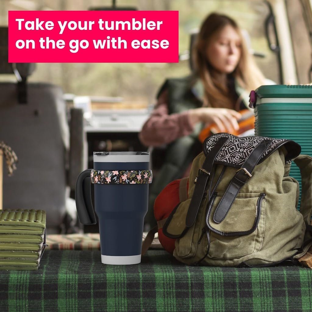 for YETI Handle 30 oz Tumbler, Compatible for YETI 30 oz Tumbler Handle, Cute Floral Design, Black, 1 Pack - Image 5