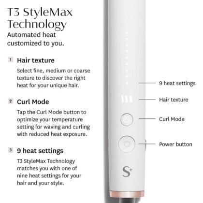T3 SinglePass StyleMax Professional 1" Ceramic Flat Iron with Automated Heat Technology, 9 Heat Settings, Longer Ceramic Plates for Straightening, Waving, Curling & Styling