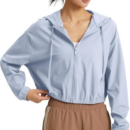 altiland Women's UPF 50+ Sun Protection Cropped Jackets Zip Up Cooling Shirt Athletic Workout Running Hoodie