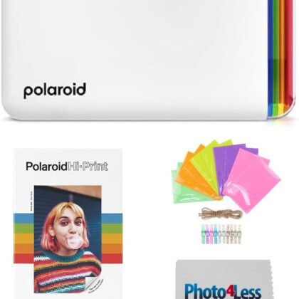 Polaroid Hi-Print - 2nd Generation Bluetooth Connected 2x3 Pocket Photo Dye-Sub Printer - White (9128) Bundle with Hi-Print 2x3 Paper - 20 Photos (6355), Hanging Photo Frames, and More
