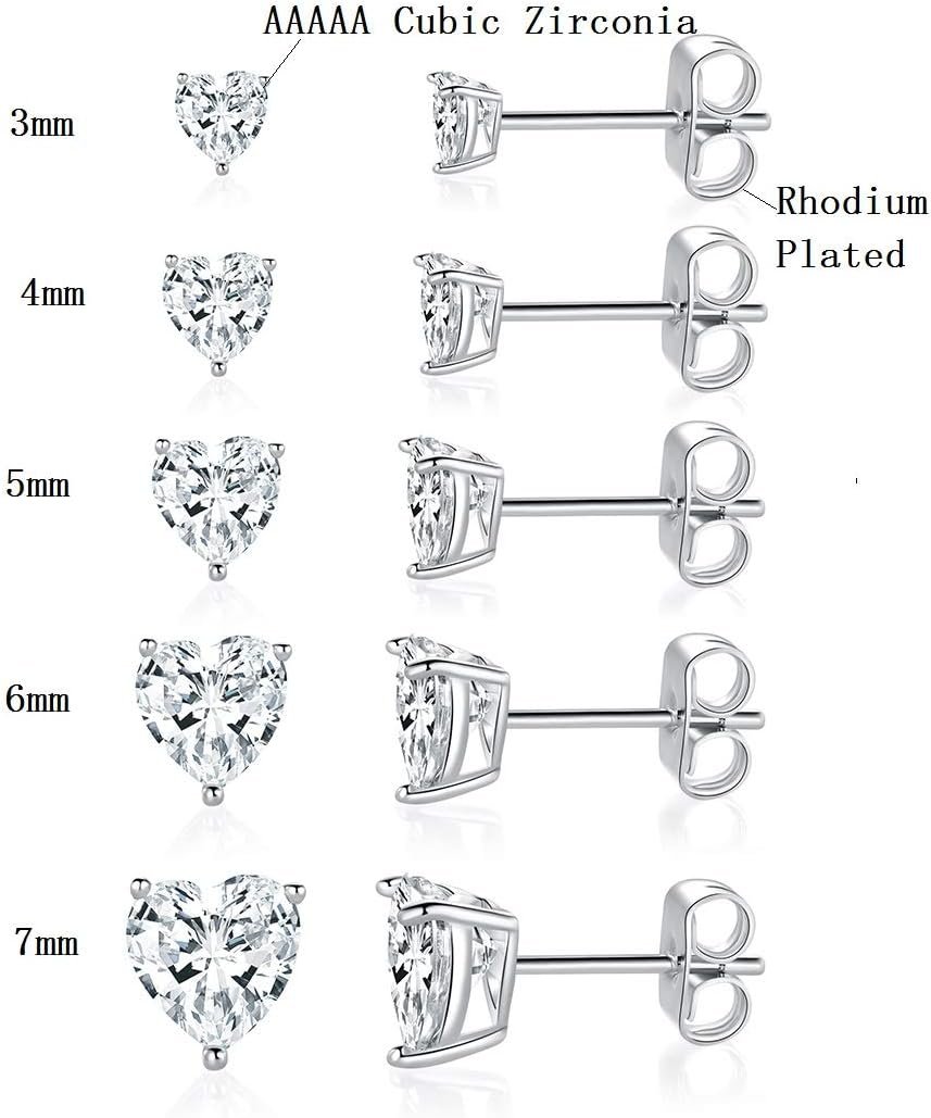 MDFUN 18K White Gold Plated Heart Shape Cut Cubic Zirconia Birthstone Stud Earring Pack of 5 Pairs - Image 2
