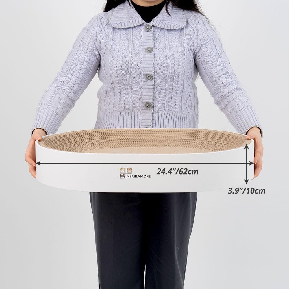 Cat Scratcher Cardboard Bed for Indoor Cats – Large (24.4x17.7x3.9in), Lounger, Round, Reversible, Durable, Protects Furniture, Cat Bowl & Scratching Pad, Safe with Cornstarch Glue - Image 2