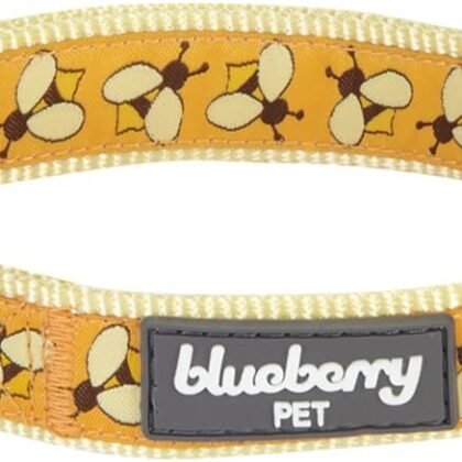 Blueberry Pet Essentials 10 Patterns Statement Busy Bees Designer Adjustable Dog Collar, Medium, Neck 14.5"-20"