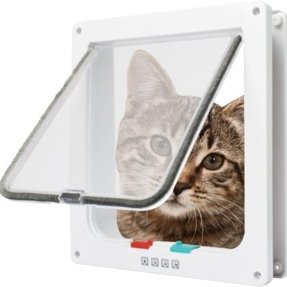 Cat Flap Door 4 Way Locking Weatherproof Pet Doors for Interior Exterior Sliding Door Doggie Door Insert