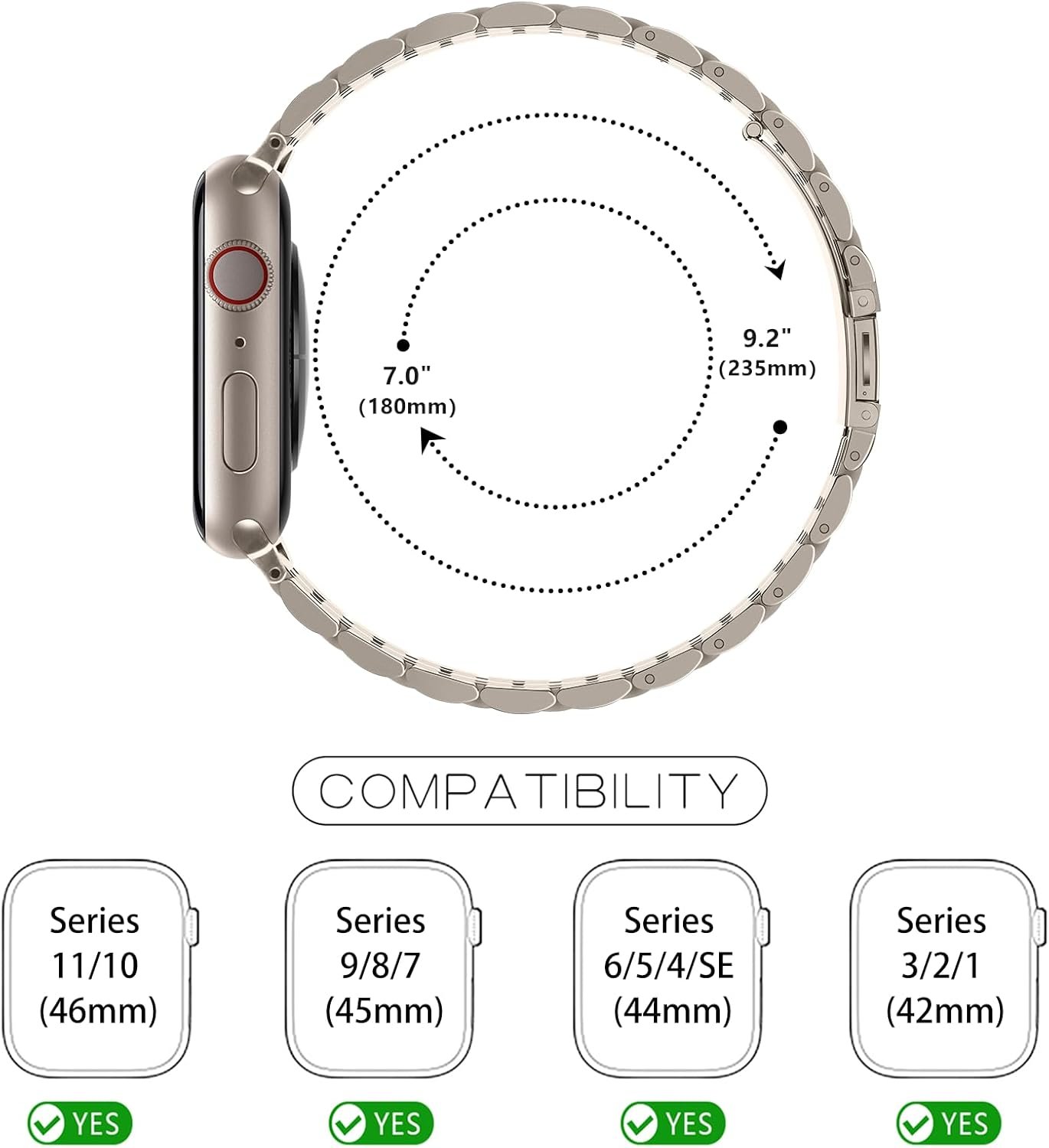 Tasikar Band Compatible with Apple Watch Band 49mm 46mm(Series 11/10) 45mm 44mm 42mm Men Women Strap Stainless Steel Metal Bracelet Compatible with iWatch SE Series 11 10 9 8 7 6 5 4 3, Starlight - Image 6