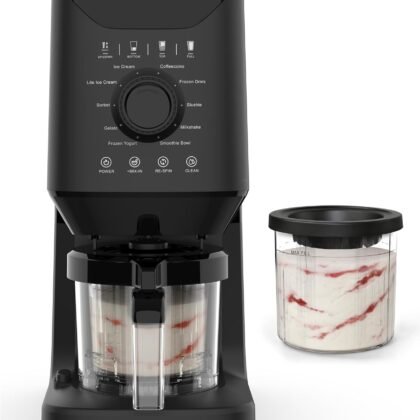 Automatic Ice Cream Maker Machine - 12-in-1 Ice Cream Maker with 2 Pint Containers & Lids, Homemade Gelato, Sorbet and Frozen Yogurt Maker, Self-Cleaning, Family Size, Black