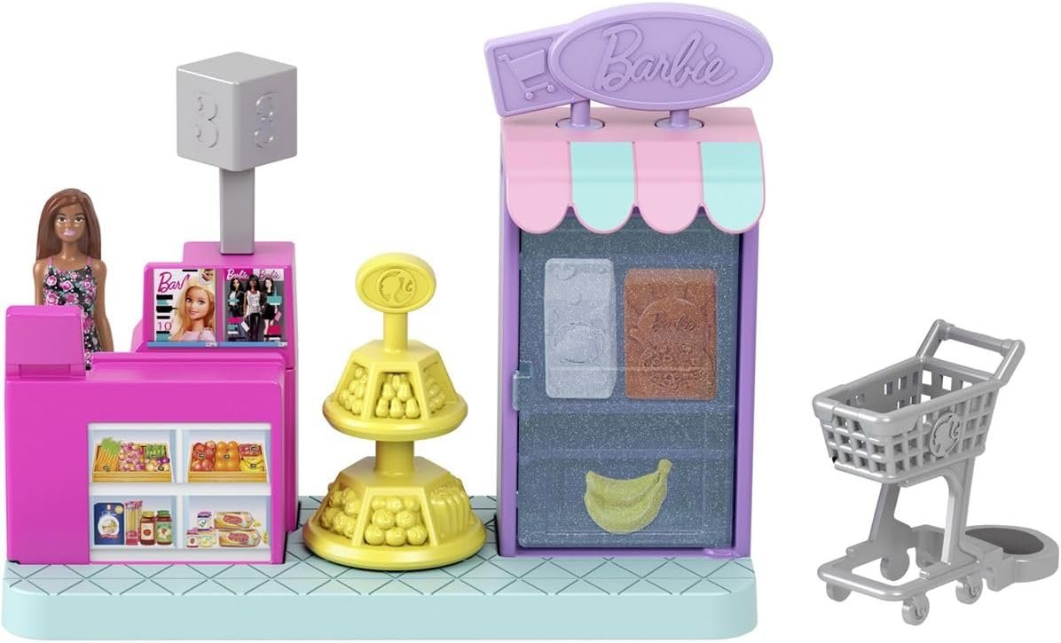 Barbie Mini Land DreamHouse & 3 Playsets with 4 1.5-Inch Dolls, Doll House Furniture & Accessories, Includes Pet Boutique, Hair Salon, & Supermarket - Image 4