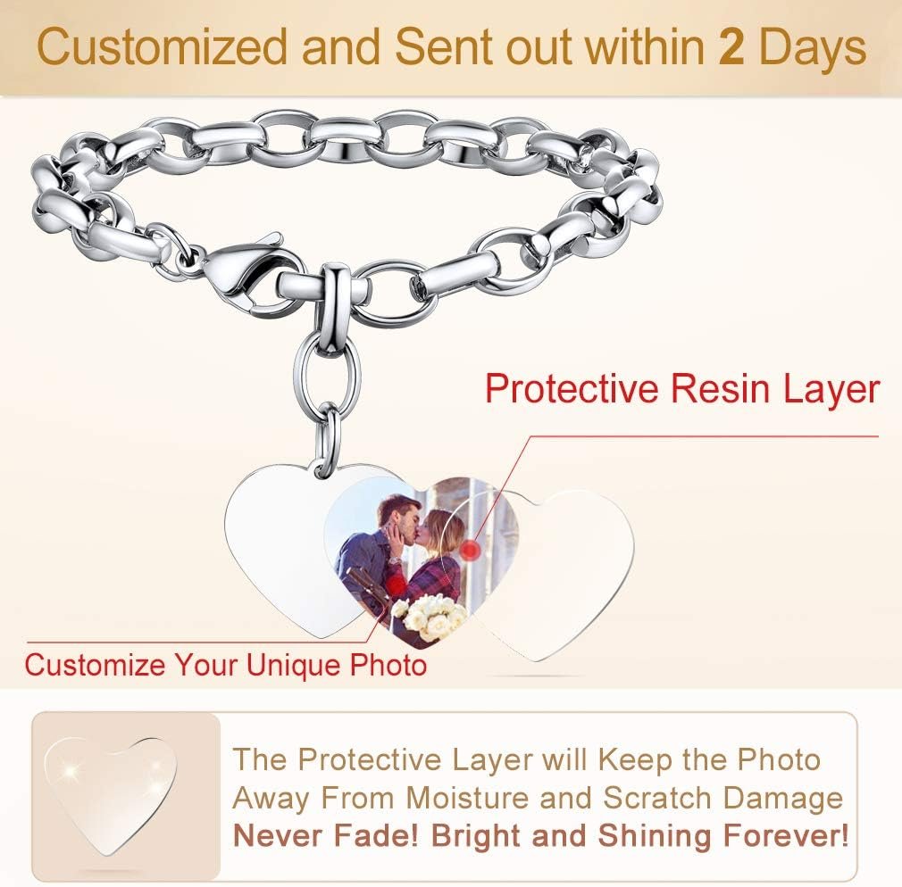 Custom4U Personalized Picture Bracelets for Women - Custom Locket/Charm Cuff Bangle Bracelet - Engraved Inspirational Memorial Jewelry Birthday Mothers Day Gift for Her Mom Wife - Image 4