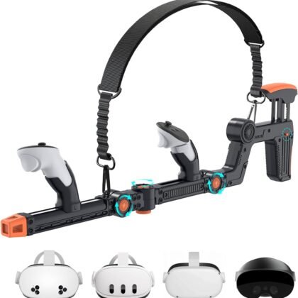 Rechale VR Gunstock Compatible with Meta Quest 2/3/3S/Pro, Shoulder Straps Adjustable FPS Gaming Controller Accessories Quick Magnetic Attachment Cheek Pad Immersive VR Stock Rifle Gameplay - Black