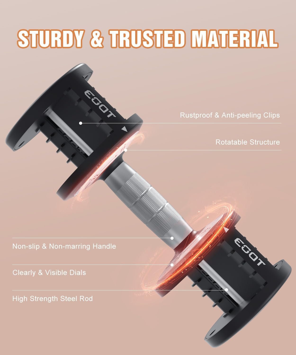 Adjustable Dumbbells Set/Single, 12.5LB/22.5LB/55LB 5 in 1 Free Adjustable Dumbbell Set with Anti-Slip Handle & Rainbow-colored Weight Plates for Home Gym, Weight Set for Women Men - Image 5