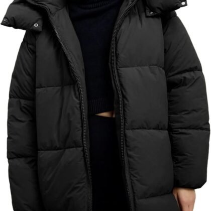 Gihuo Womens Quilted Puffer Coat Hoodie Winter Oversized Mid-Length Padded Down Jacket Warm Heavyweight Bubble Outerwear